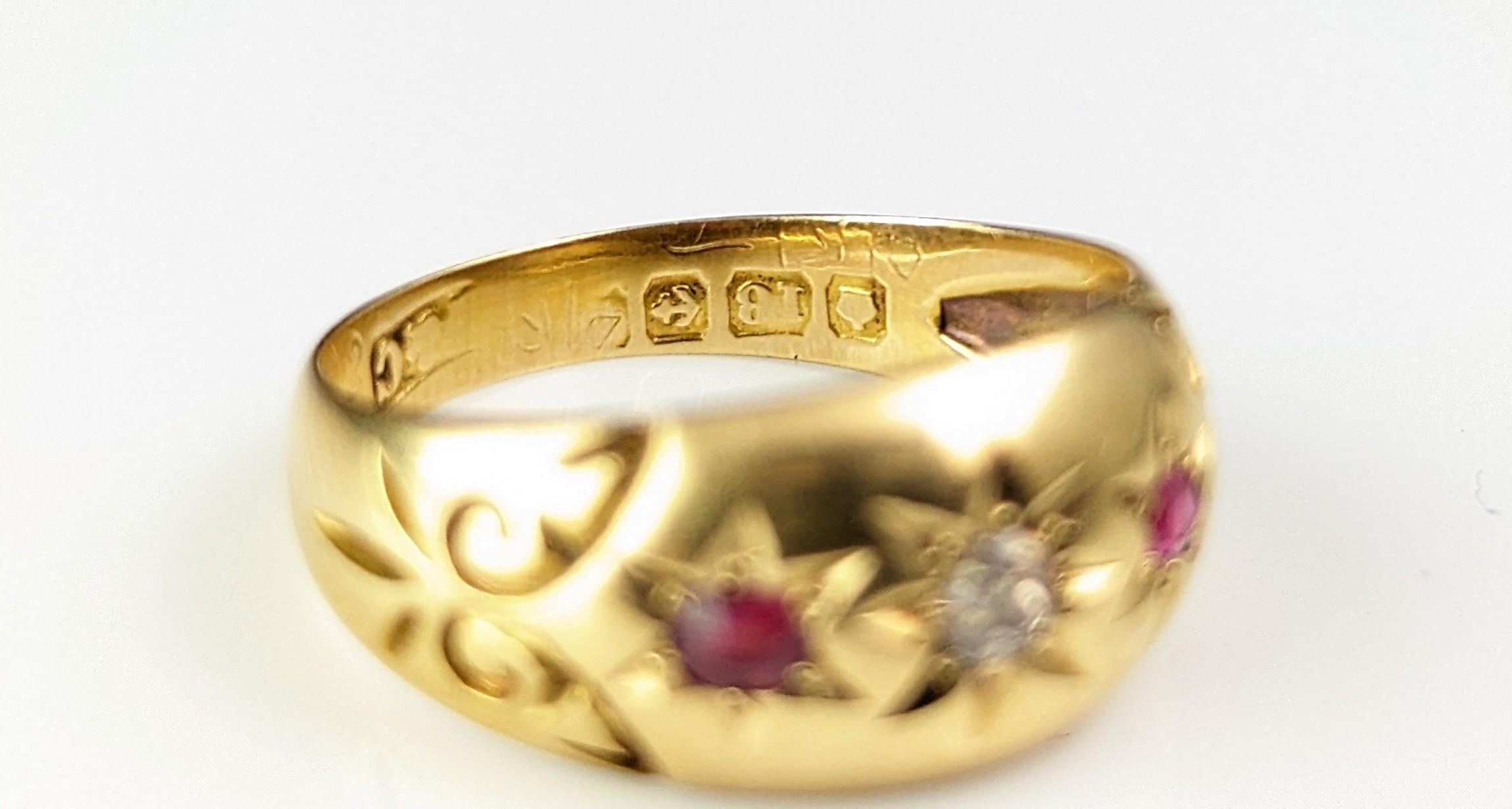 Antique Star set Ruby and Diamond ring, 18k gold  For Sale 4