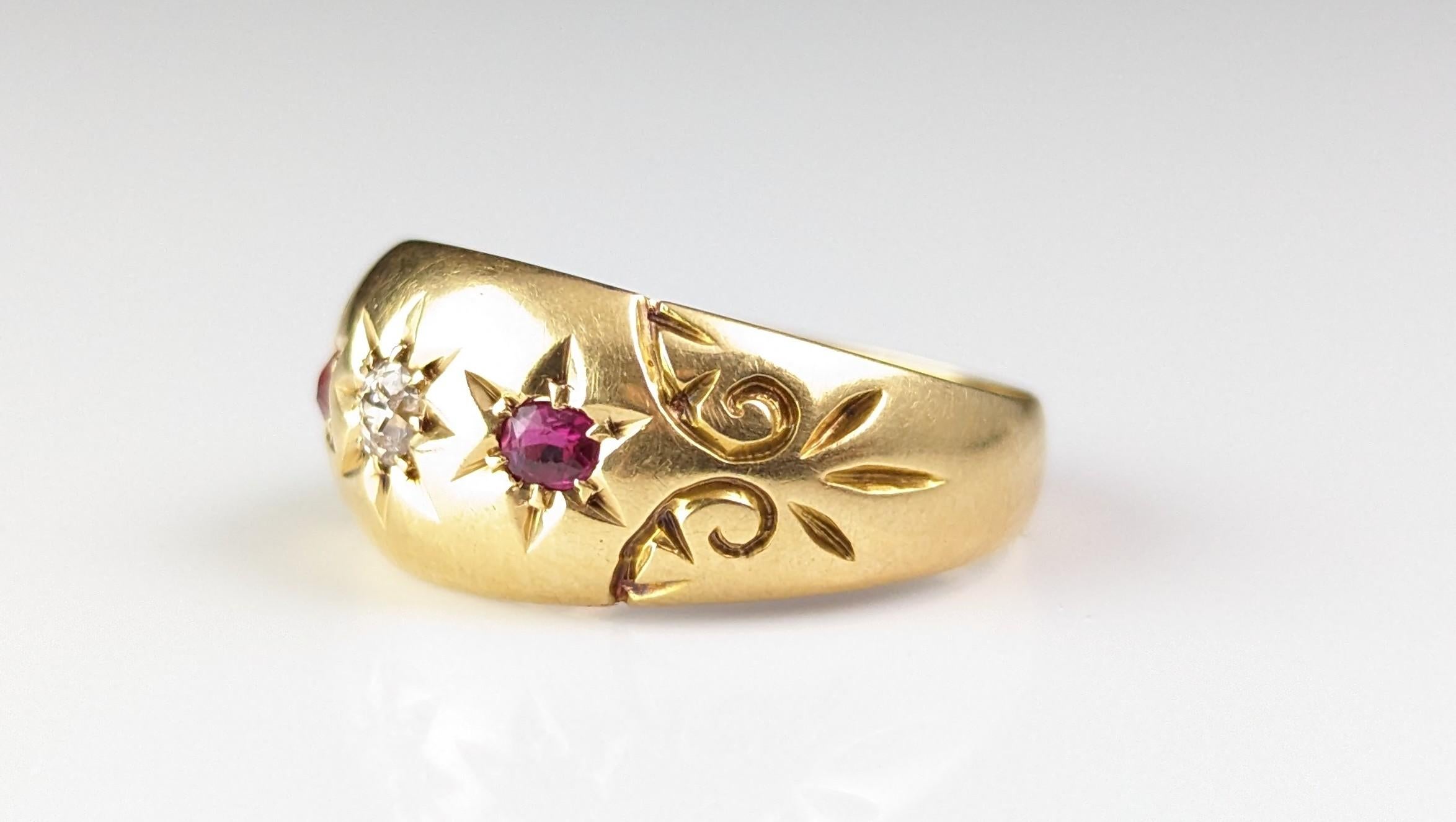 Antique Star set Ruby and Diamond ring, 18k gold  For Sale 7