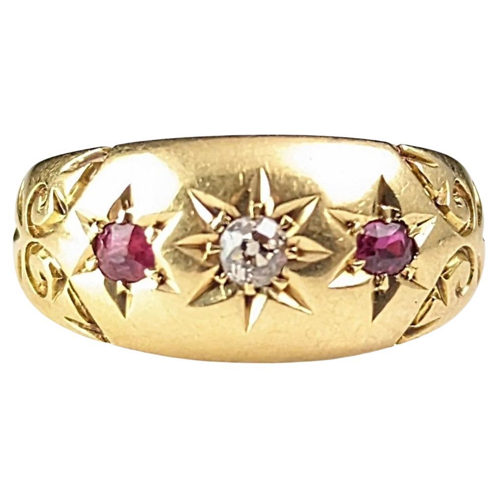 Antique Star set Ruby and Diamond ring, 18k gold  For Sale