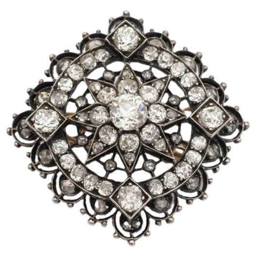Broche antiguo de oro y plata en forma de estrella con 5,00 diamantes, XIX cent.