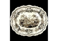 Antique Statfordshire Platter With Temple Warriors