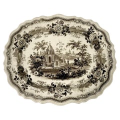 Antique Statfordshire Platter With Temple Warriors