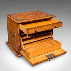 Antique Stationery Box, English, Golden Oak, Fall Front Desk Tidy, Edwardian