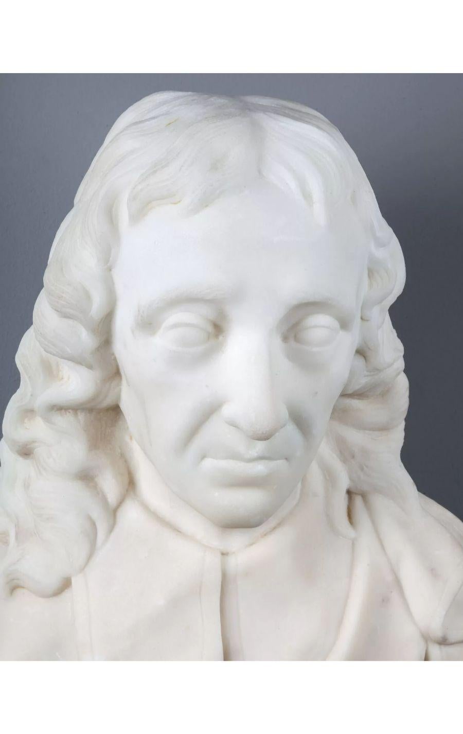 Baroque Revival Antique Statuary Carrara Marble Bust of John Milton, circa 1880 For Sale