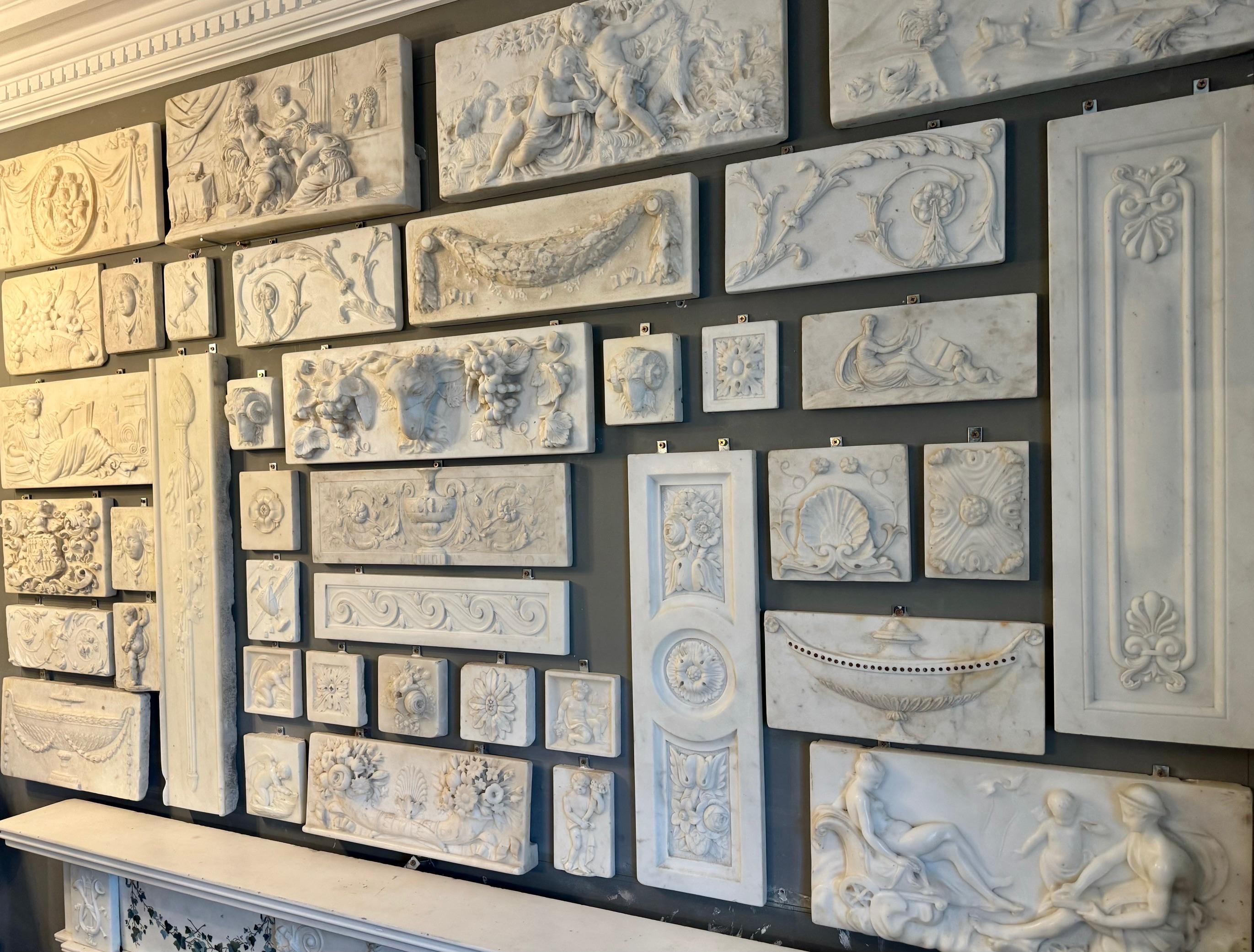 Antique Statuary Carrara marble mantelpiece tablets/panels, English and Irish. For Sale 4