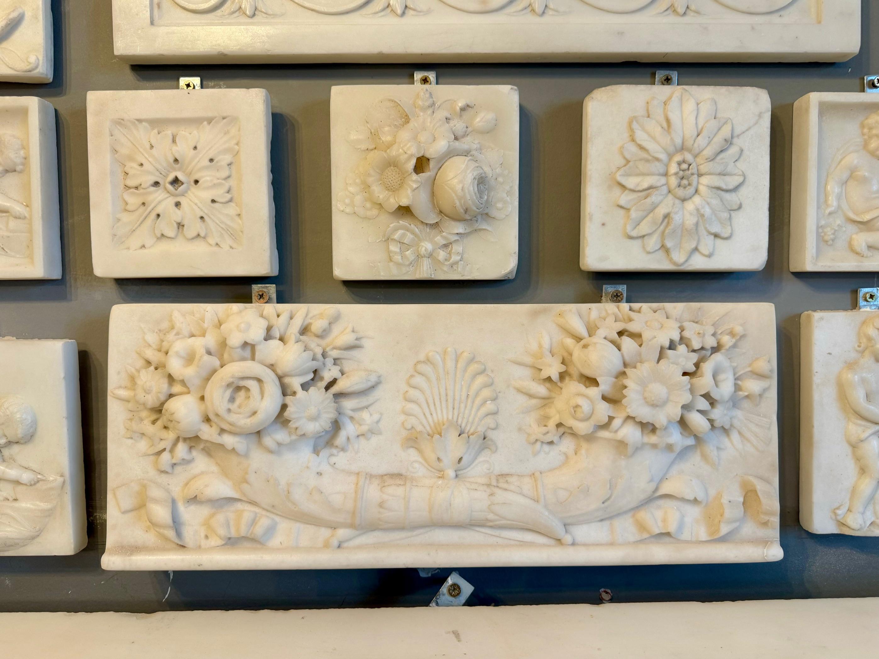 Neoclassical Antique Statuary Carrara marble mantelpiece tablets/panels, English and Irish. For Sale