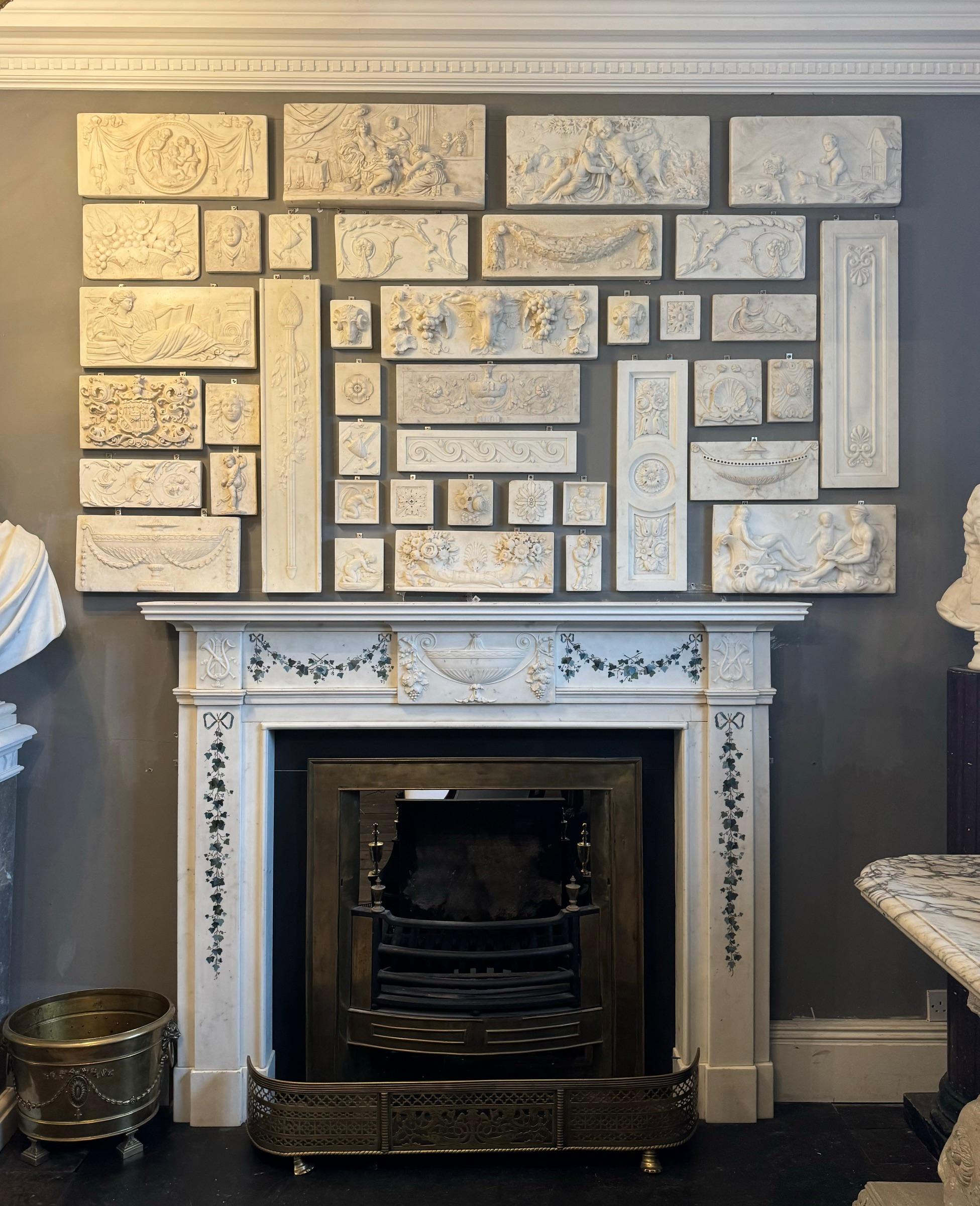 Antique Statuary Carrara marble mantelpiece tablets/panels, English and Irish. For Sale 1