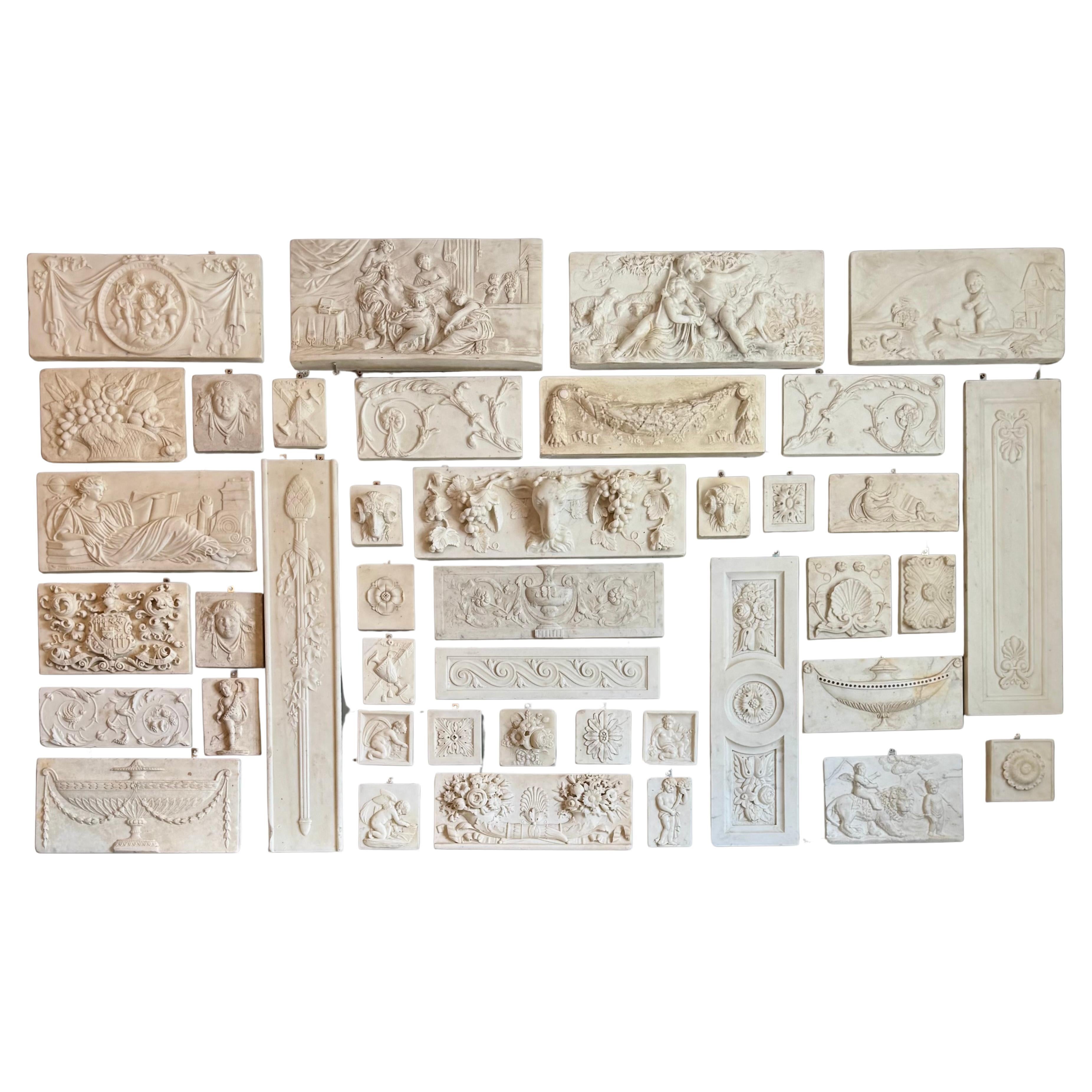 Antique Statuary Carrara marble mantelpiece tablets/panels, English and Irish.