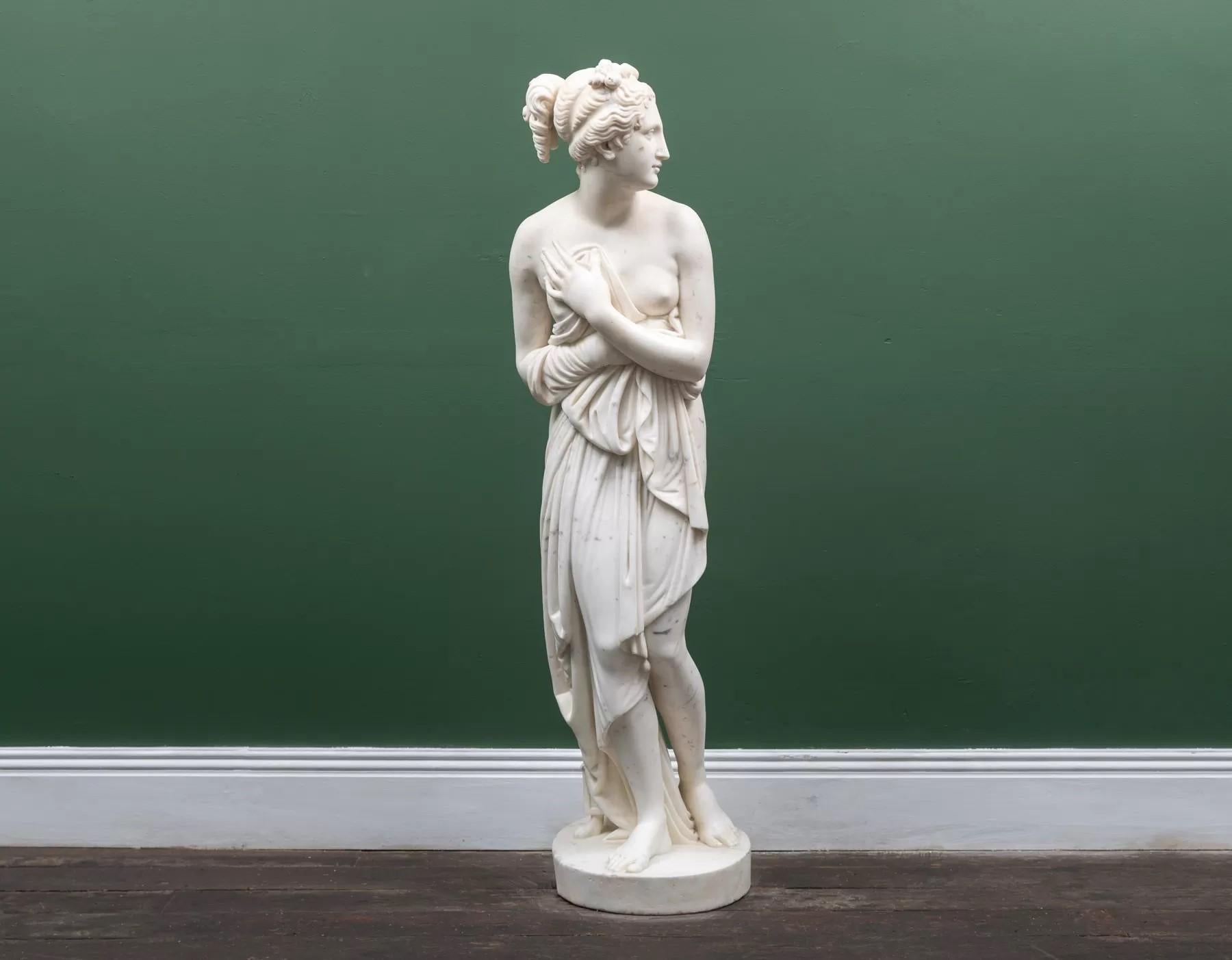 An antique Carrara marble sculpture “Venus Italica” after Antonio Canova (1757-1822)
Made in Italy during the 19th century.

When the Medici Venus was forcibly removed from the Tribuna of the Uffizi by Napoleon’s forces, King Louis I of Etruria