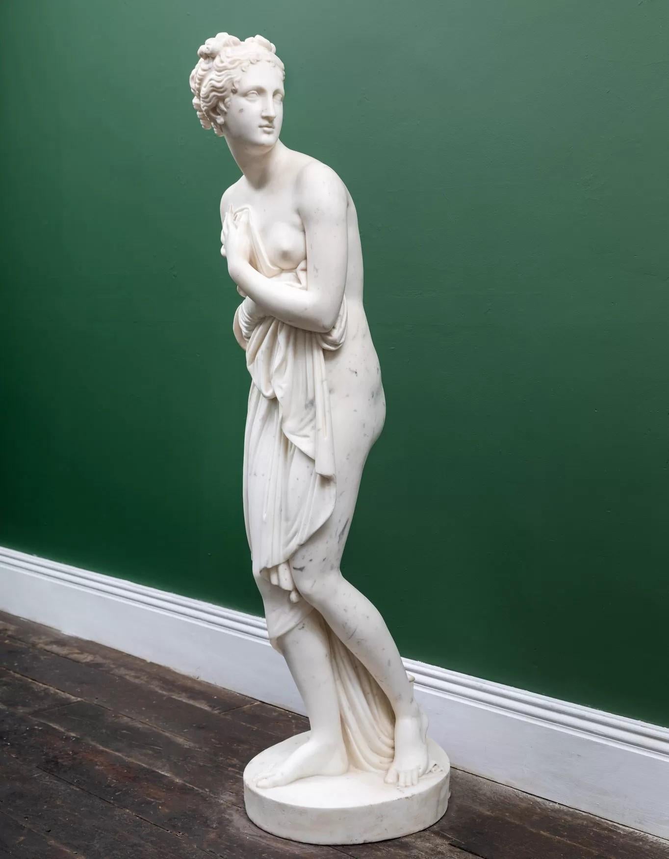 Neoclassical Revival Antique statuary Carrara sculpture “Venus Italica” after Antonio Canova  For Sale