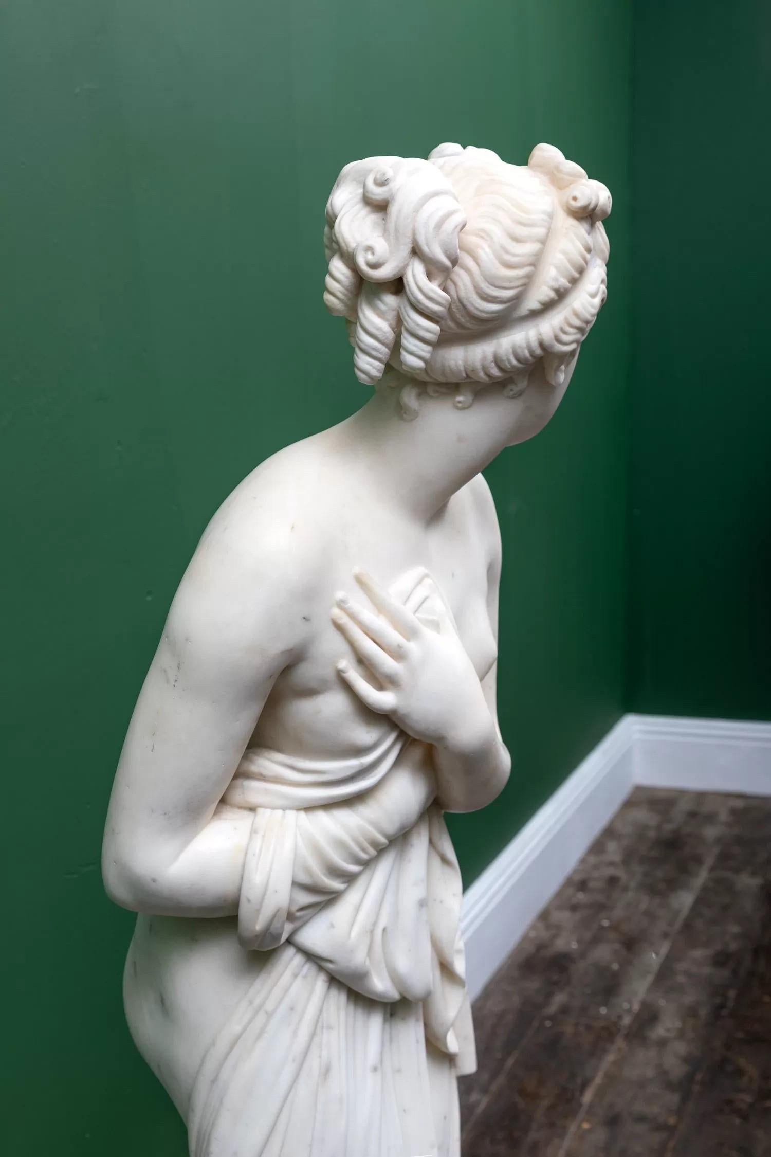 Carved Antique statuary Carrara sculpture “Venus Italica” after Antonio Canova  For Sale