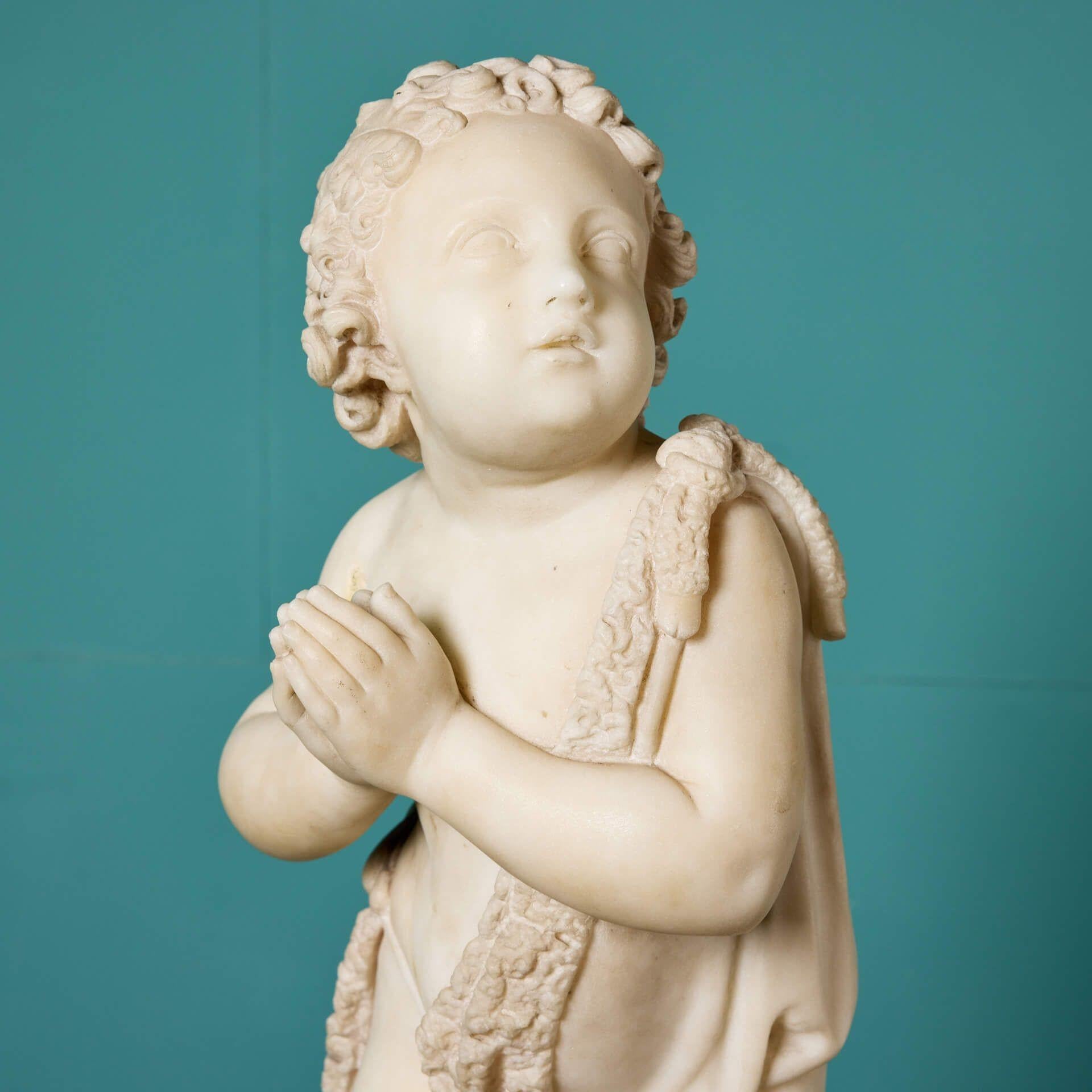 Italian Antique Statuary White Marble Sculpture of a Youth For Sale