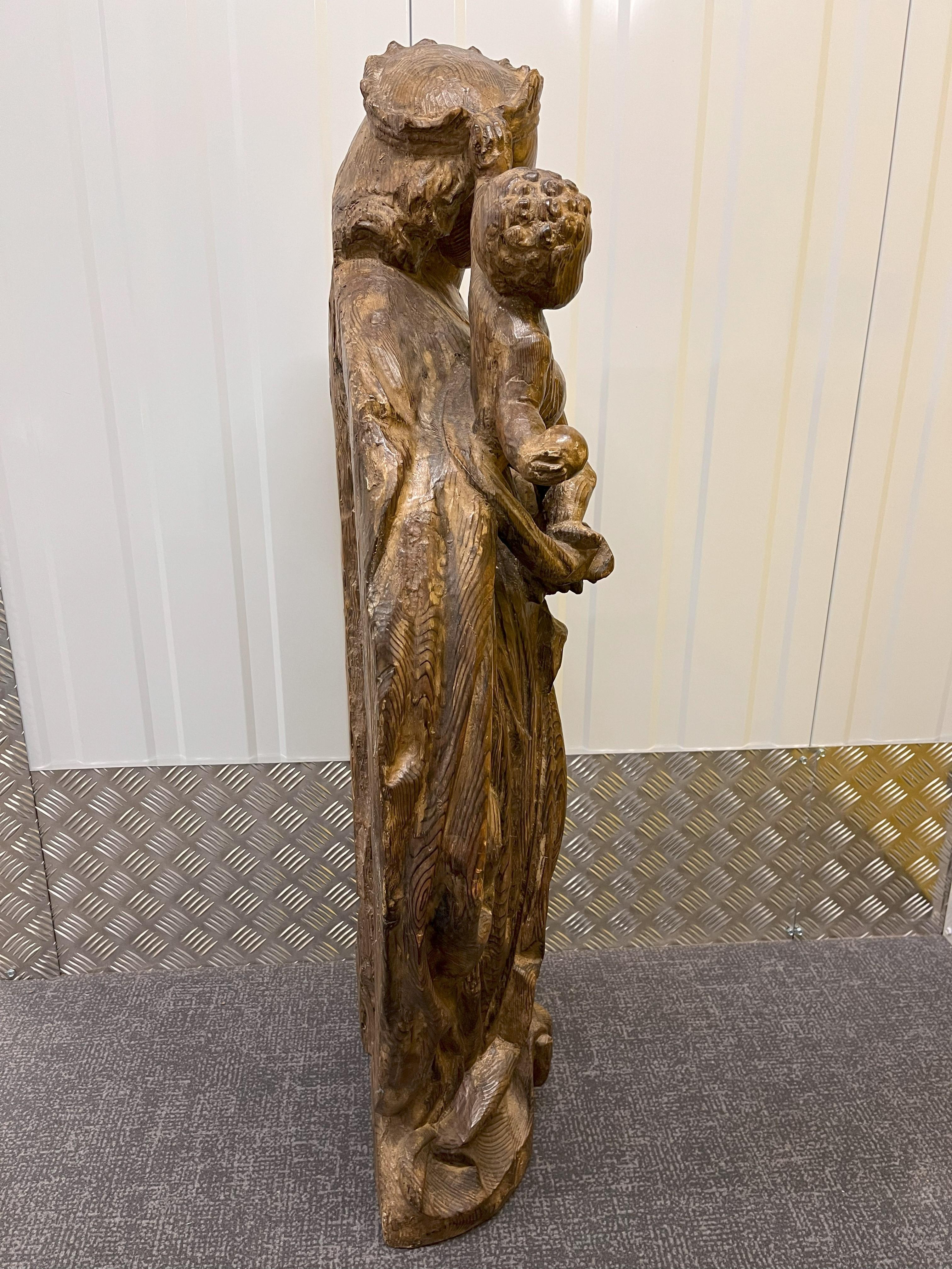 European Antique Statue of Virgin Mary and Child , 19th Century For Sale