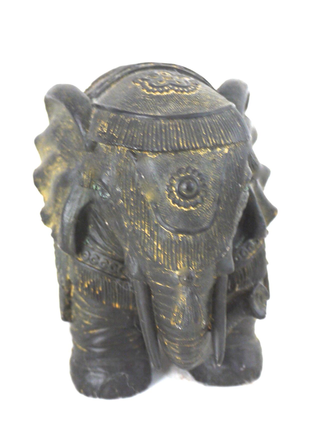 Gabonese Antique Statue, Sculpture of African Elephant Wood with Detail Overlay For Sale