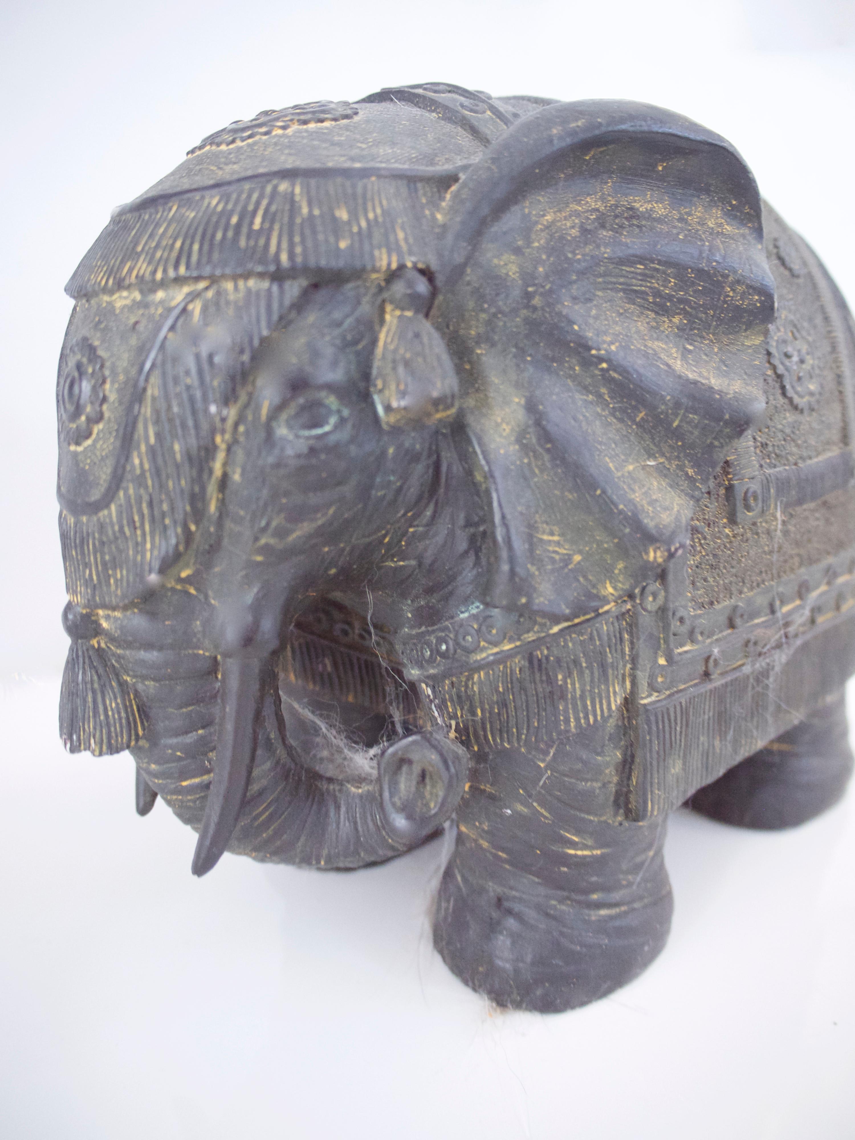 Mid-20th Century Antique Statue, Sculpture of African Elephant Wood with Detail Overlay For Sale