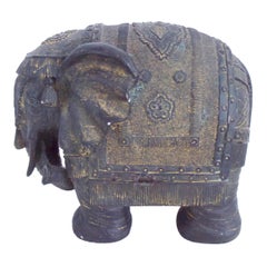 Antique Statue, Sculpture of African Elephant Wood with Detail Overlay