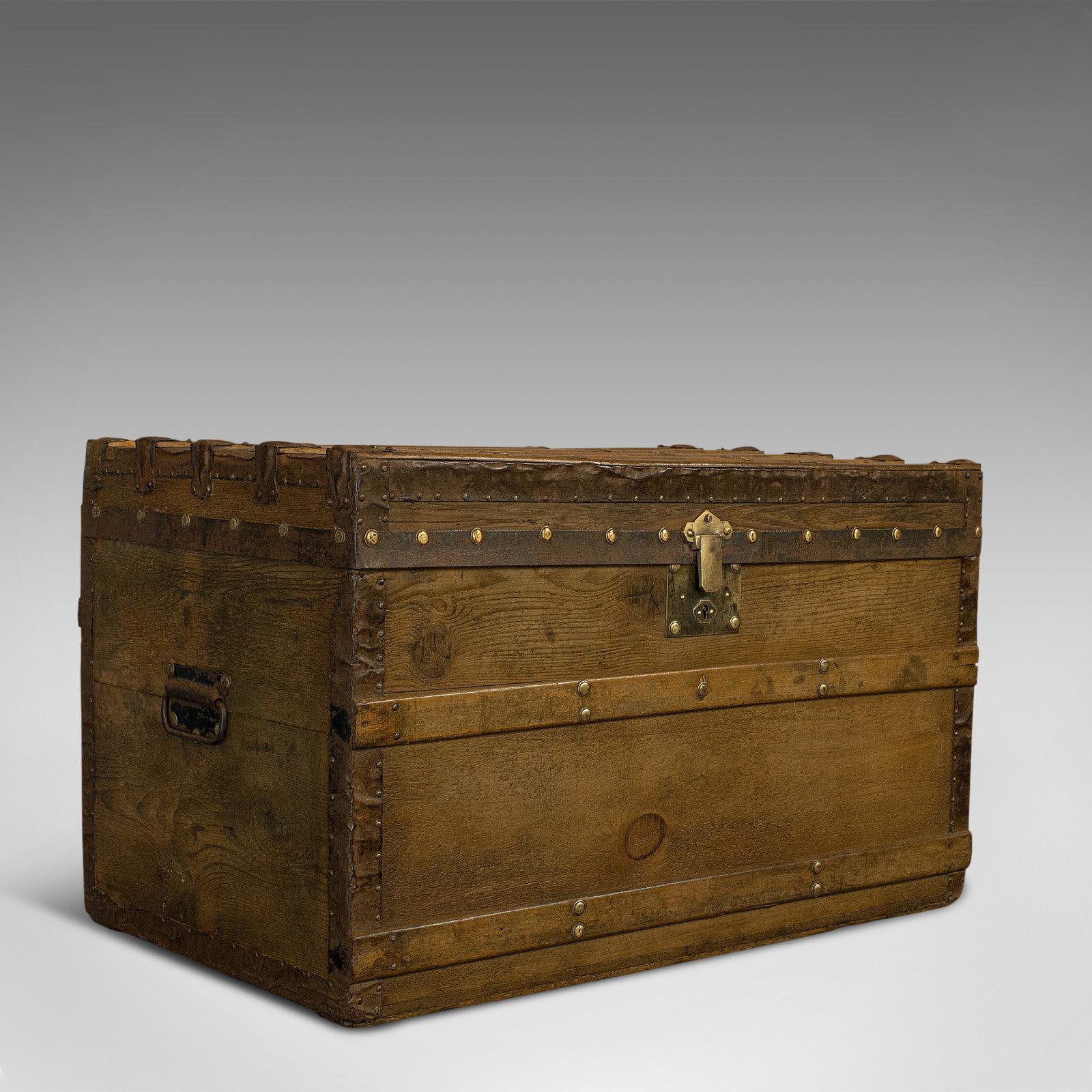 British Antique Steamer Chest, English, Cedar, Shipping, Travel, Trunk, Victorian, 1900