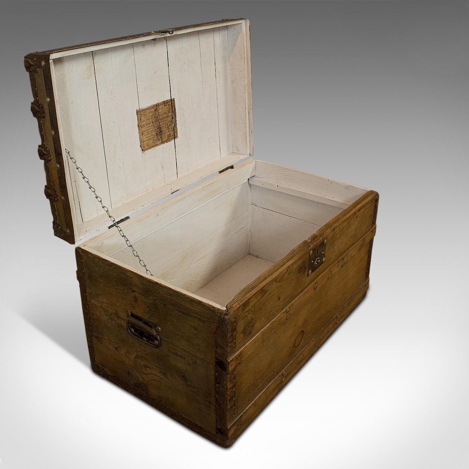 19th Century Antique Steamer Chest, English, Cedar, Shipping, Travel, Trunk, Victorian, 1900