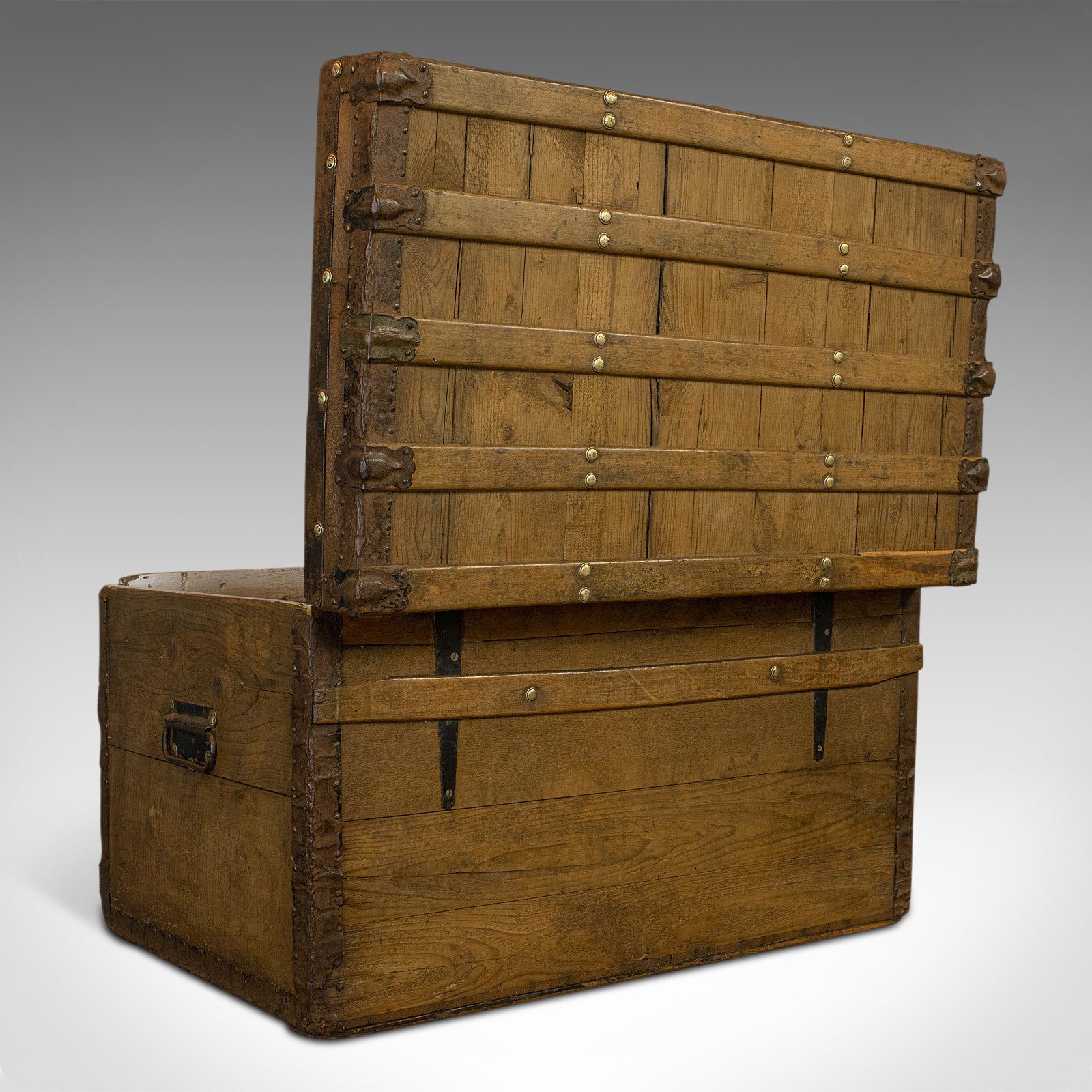 Antique Steamer Chest, English, Cedar, Shipping, Travel, Trunk, Victorian, 1900 3