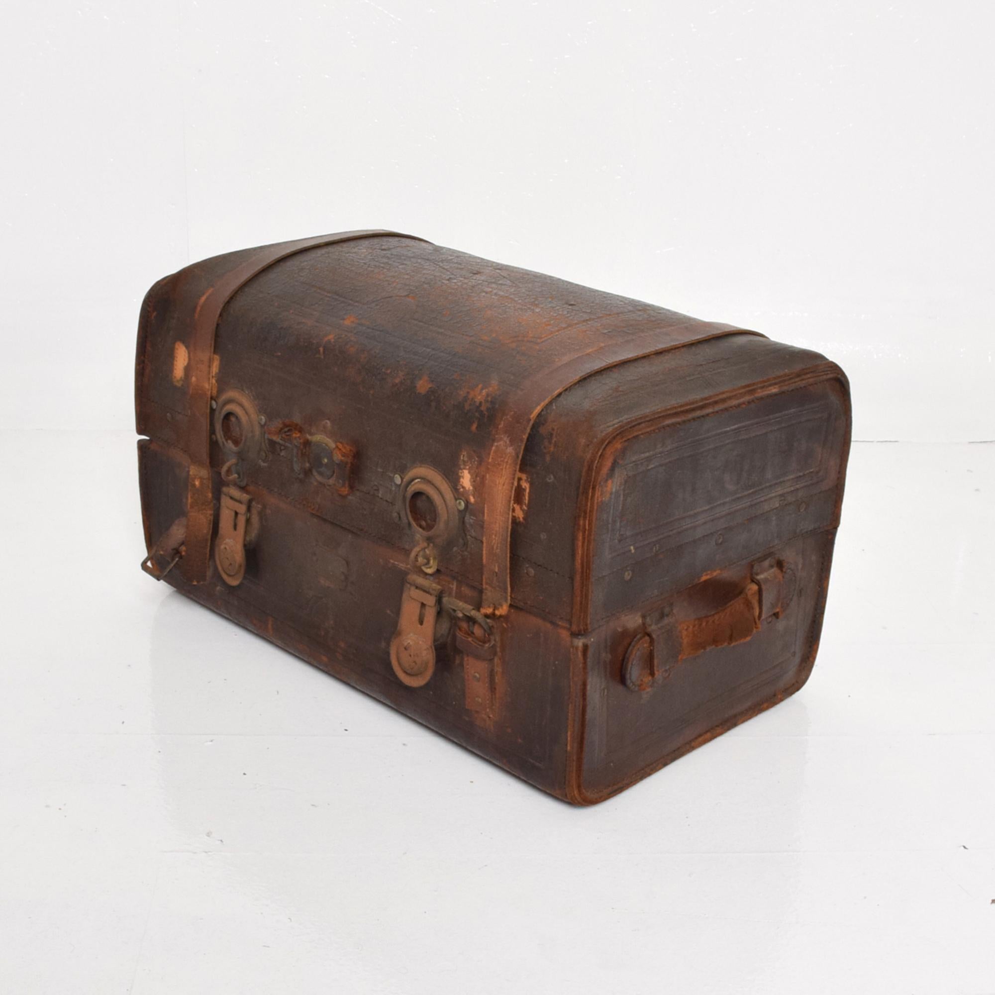Patinated Antique Steamer Trunk Distressed Leather Travel by S. Dennin New York