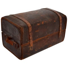 Antique Steamer Dome Trunk Distressed Leather Travel Case by S. Dennin, New York