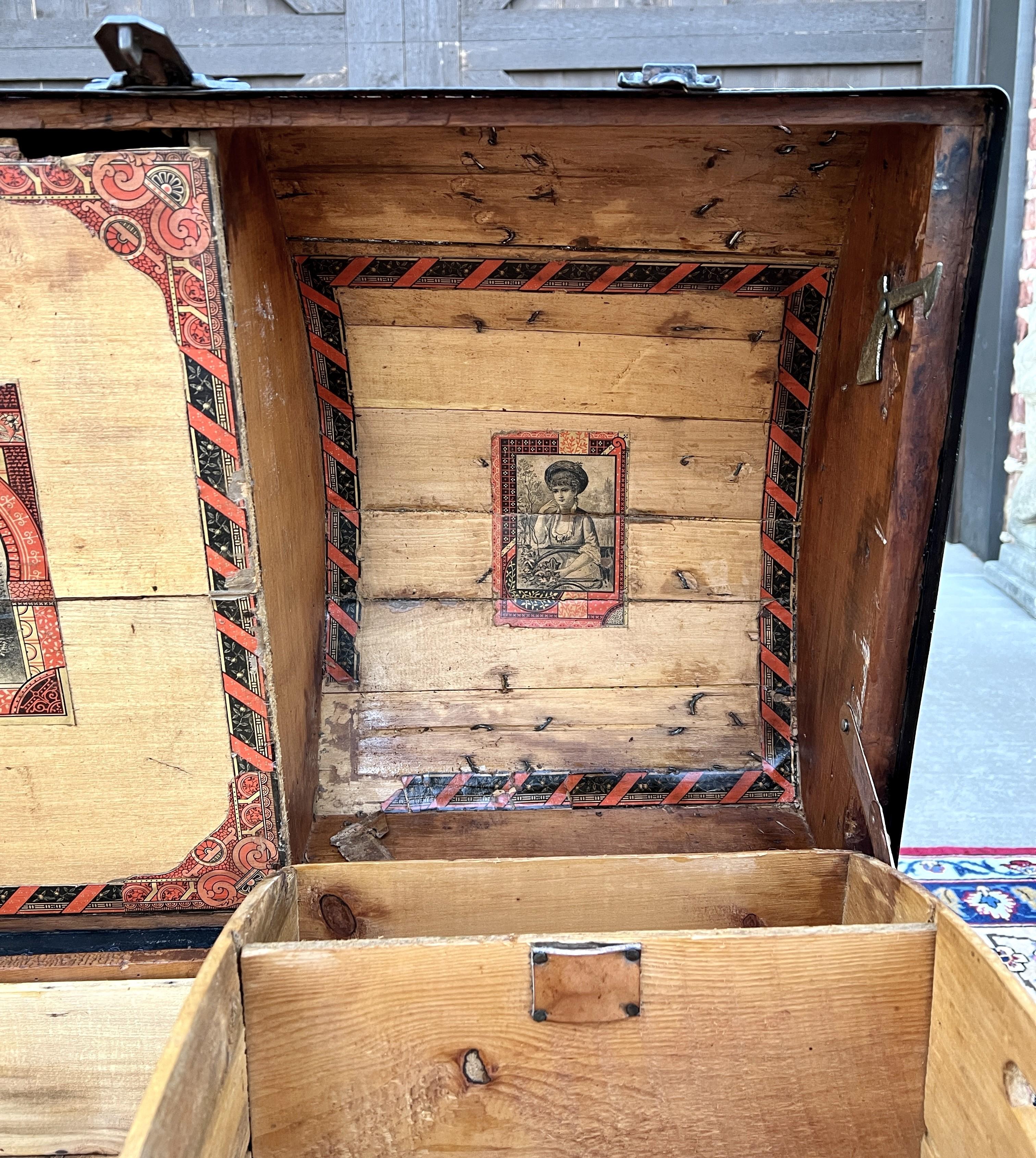 Antike Dampferkiste Truhe Decke Box gewölbt Buckel zurück Eiche aufgearbeitet im Angebot 4