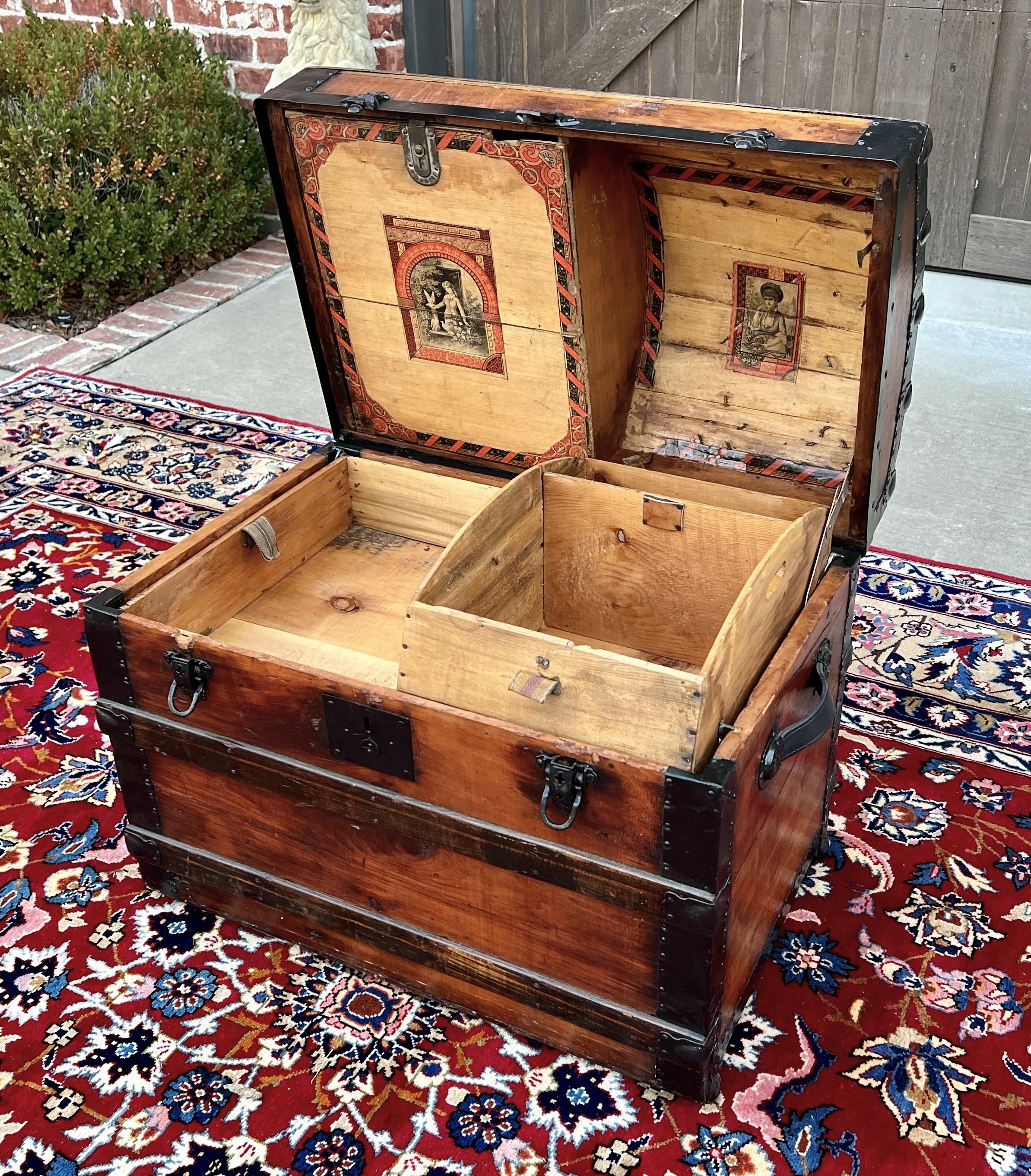 Antique Steamer Trunk Chest Blanket Box Domed Hump Back Oak Refurbished For Sale 6