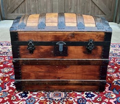 Antique Steamer Trunk Chest Blanket Box Domed Hump Back Oak Refurbished