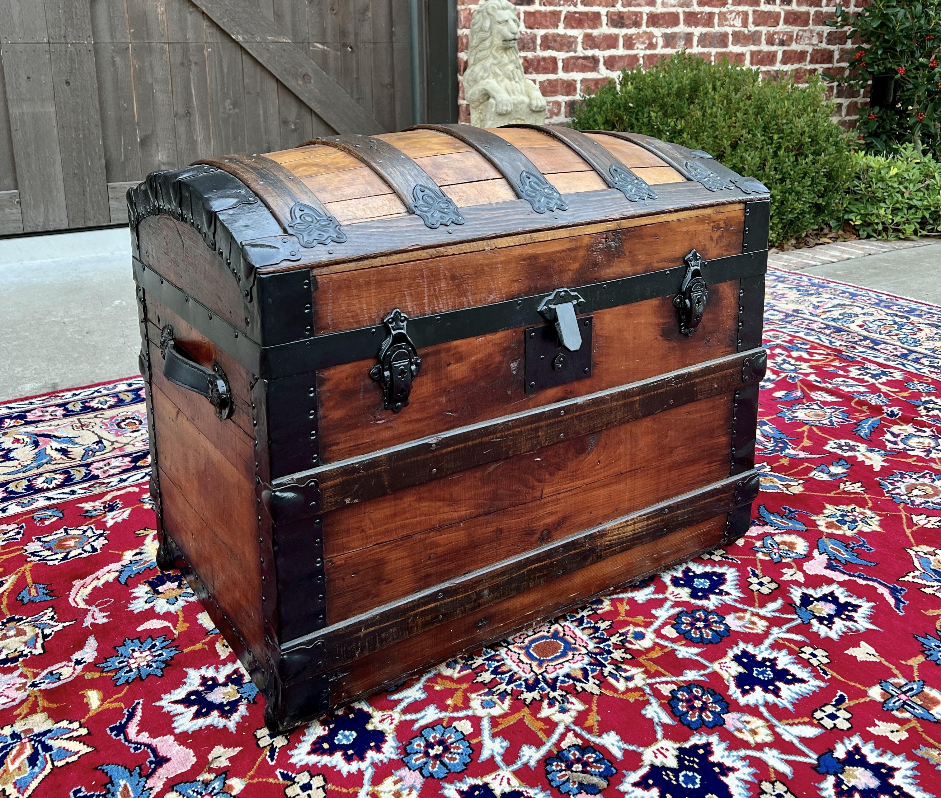 Victorian Antique Steamer Trunk Chest Blanket Box Domed Hump Back Oak Refurbished For Sale