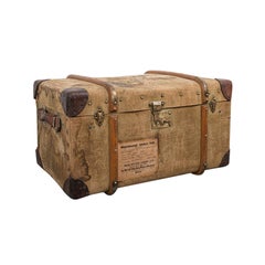 Antique Steamer Trunk, English, Canvas, Leather, Travel Chest, Edwardian