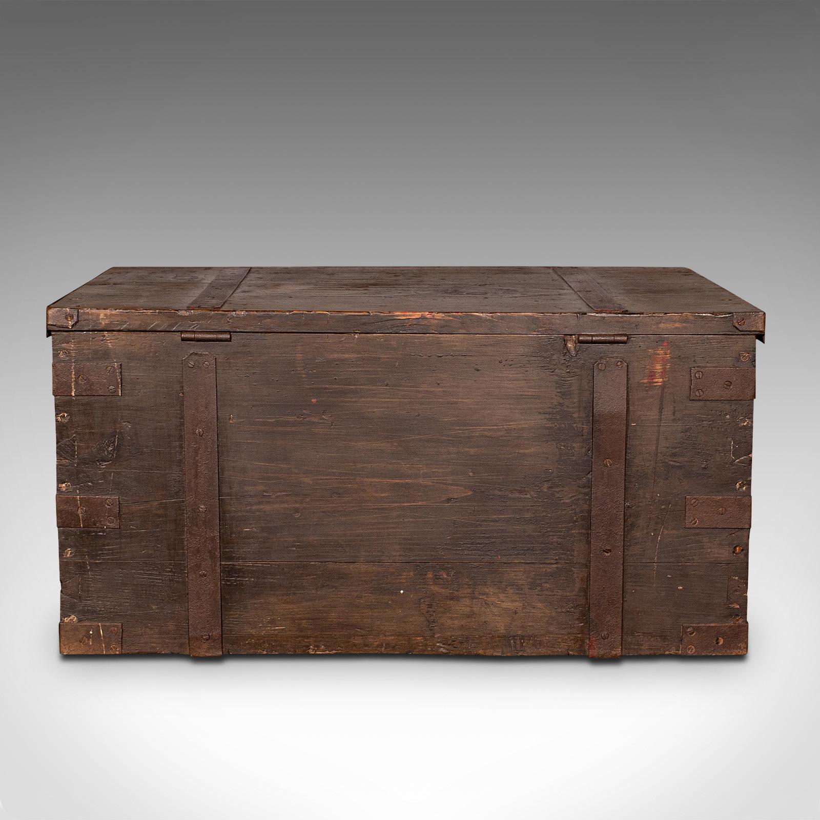 19th Century Antique Steamer Trunk, English, Pine, Iron, Carriage Chest, Victorian, C.1860