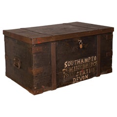 Antique Steamer Trunk, English, Pine, Iron, Carriage Chest, Victorian, C.1860