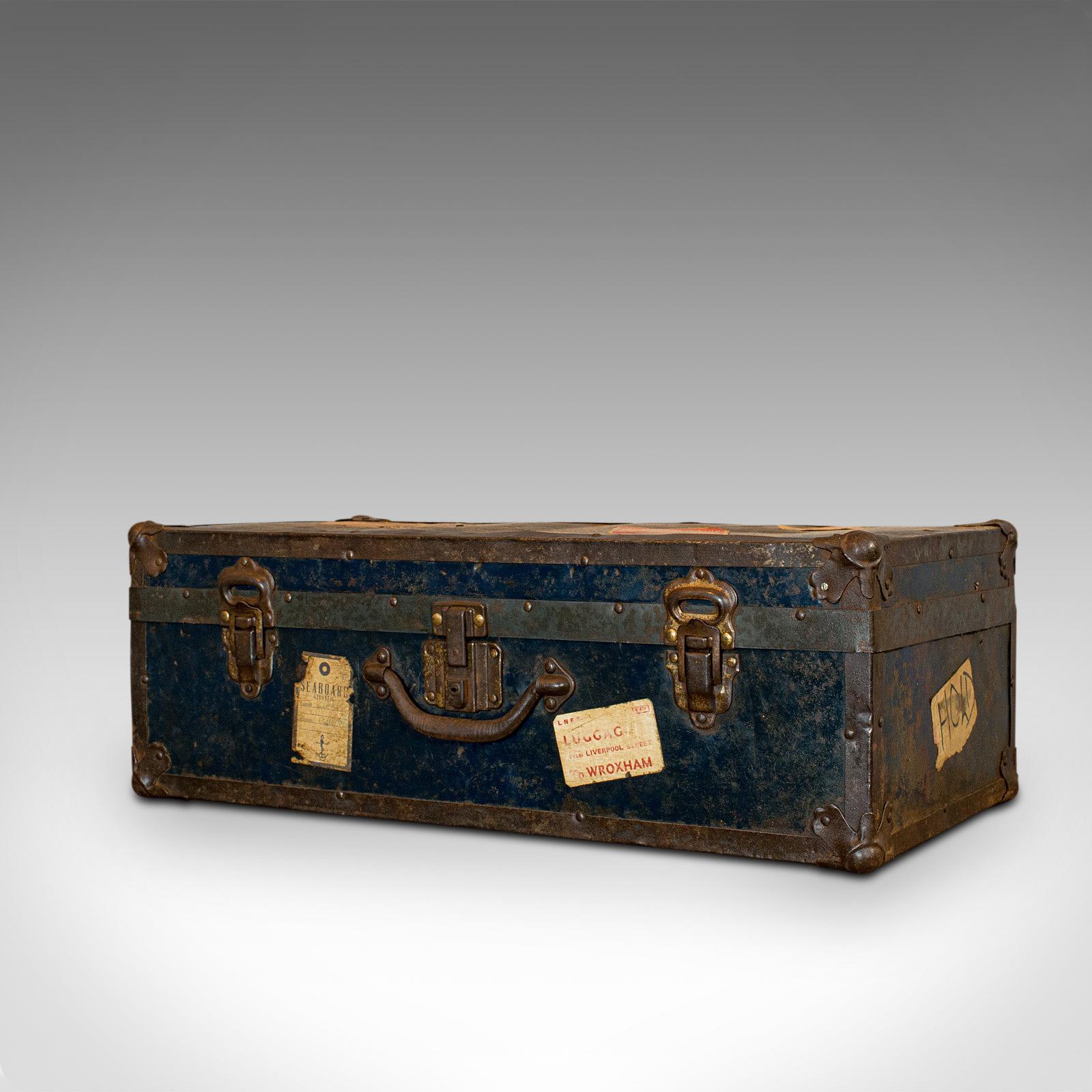 20th Century Antique Steamer Trunk, English, Travel, Voyage, Chest, Edwardian, circa 1910