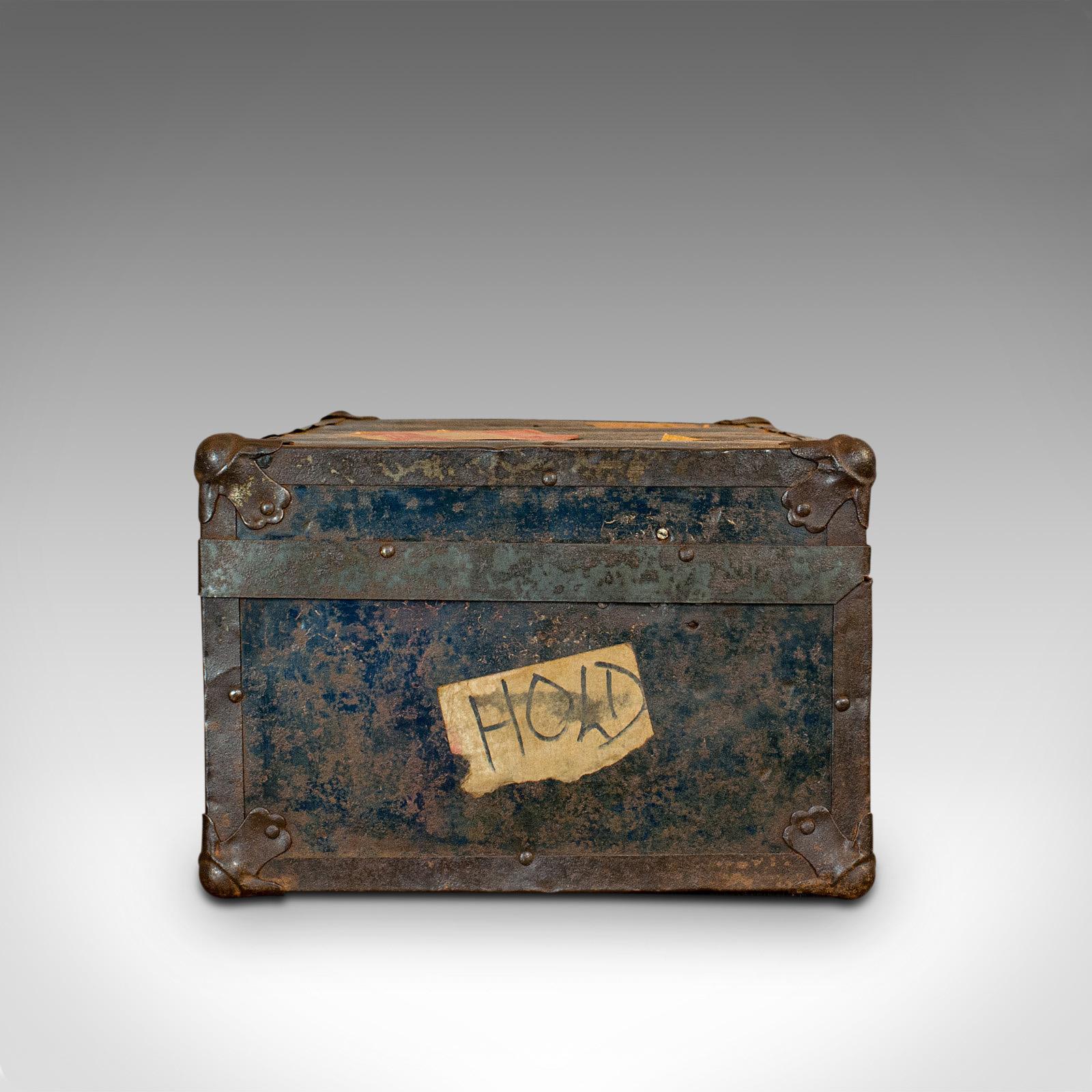 Antique Steamer Trunk, English, Travel, Voyage, Chest, Edwardian, circa 1910 1