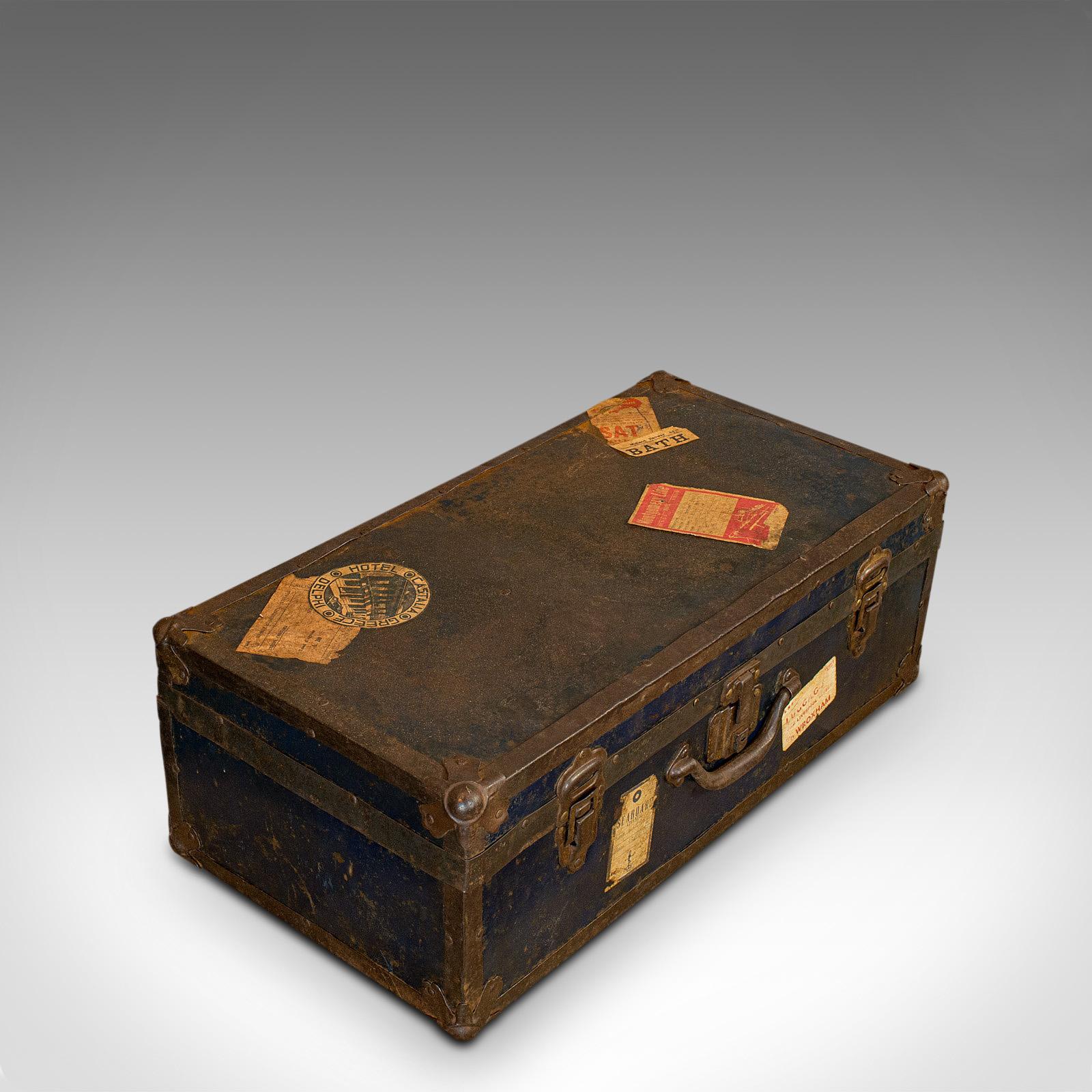 Antique Steamer Trunk, English, Travel, Voyage, Chest, Edwardian, circa 1910 3