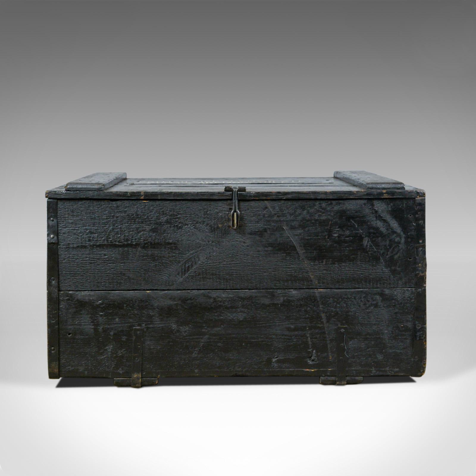 This is an antique steamer trunk once belonging to T.B. Wildman of the British Vice-Consulate, Punta Arenas, Chile. A ship's travel chest dating to circa 1919.

Of historical interest and original condition
Of attractive, rustic, planked