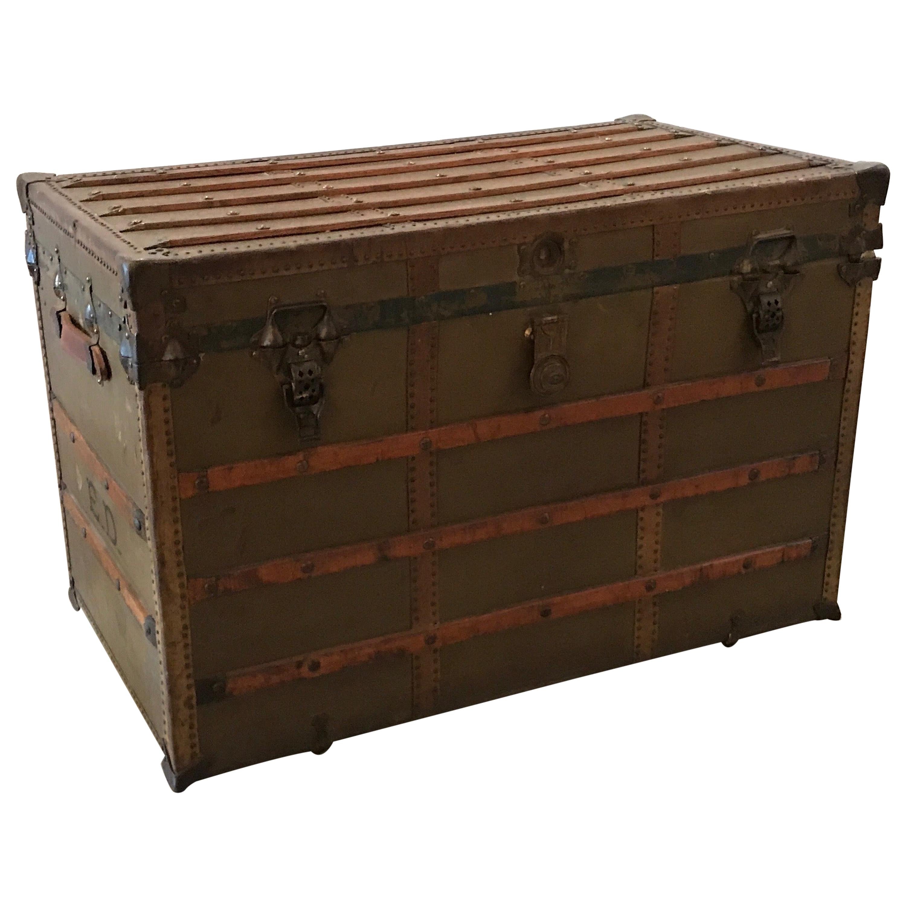 Antique Steamer Trunk with Inside Tray and Compartments, circa 1890