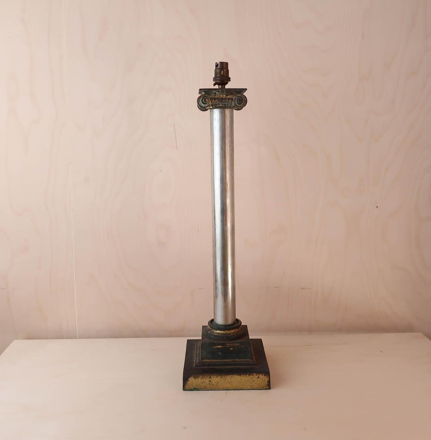 
Wonderful elegant brass and steel column lamp

Originally a gas lamp.

Brass left to the original patina

The lamp has been re-wired.

Shade not included

 
 
