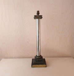 Antique Steel and Brass Ionic Column Table Lamp. English, Early 19th Century