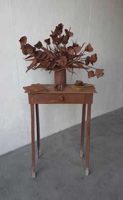 Antikes brutalistisches Blumenarrangement und Tischskulptur aus Stahl