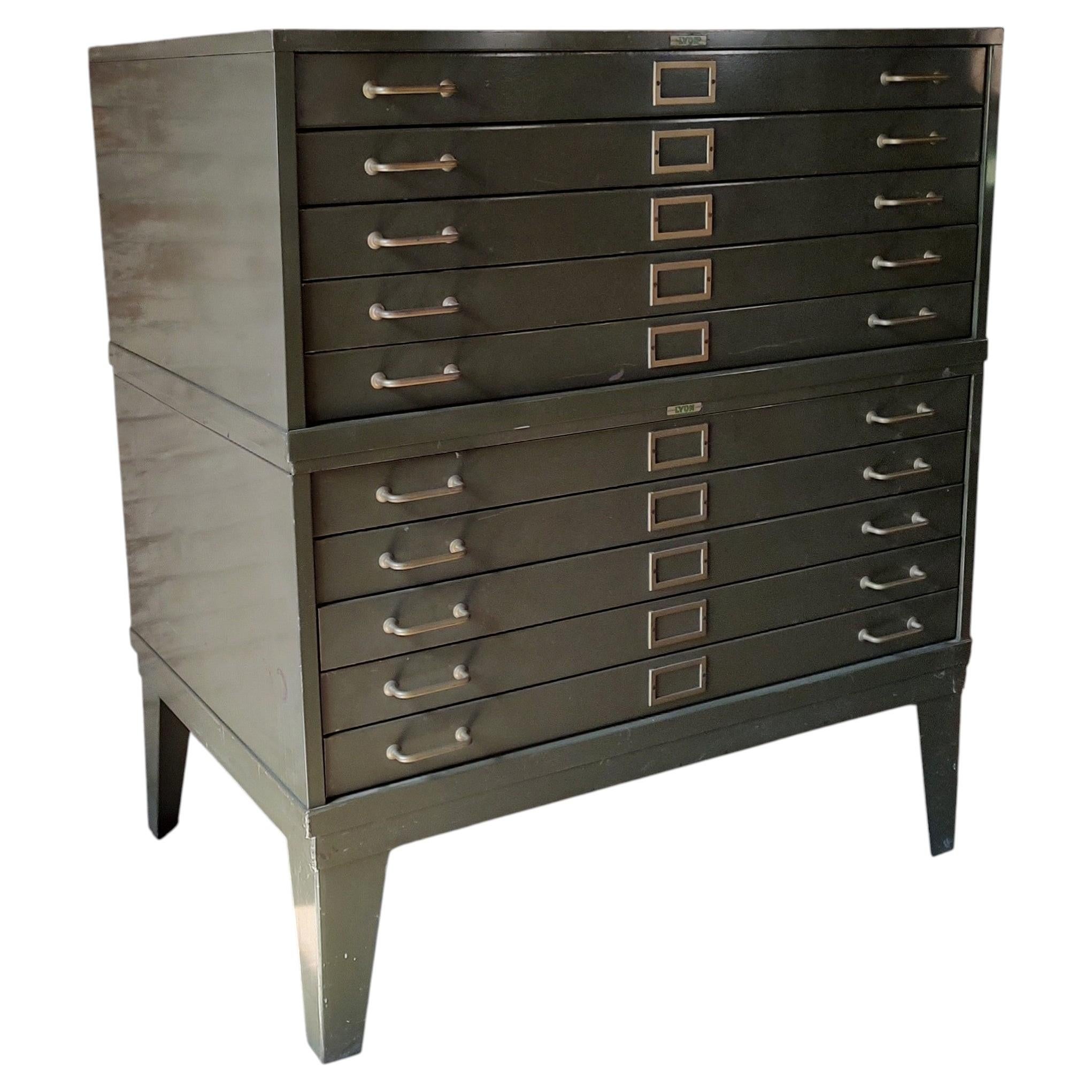 Antique Steel Double Stack Flat File For Sale