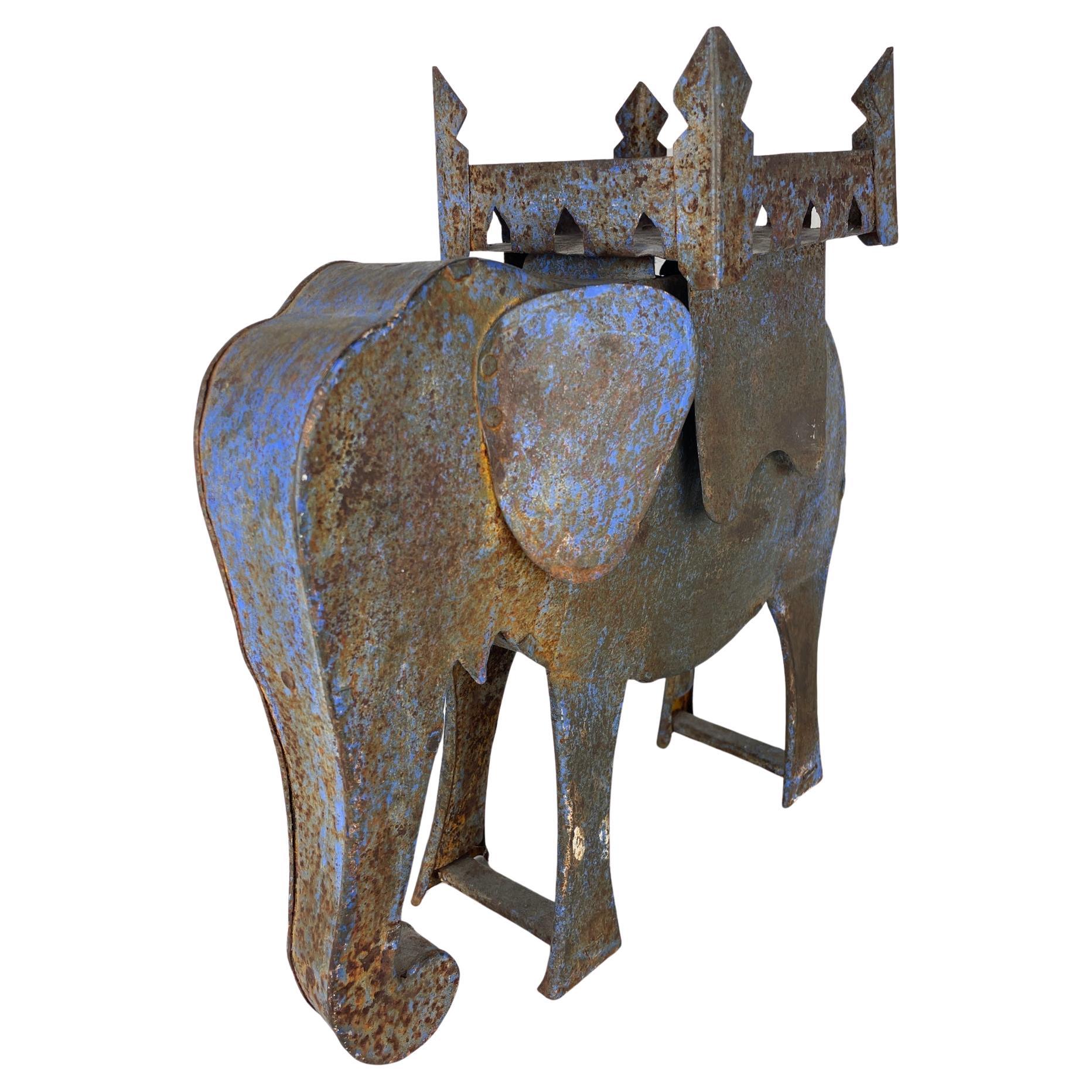 Éléphant ancien en acier, pièce décorative d'éléphant fabriquée à la main, Inde Arts & Craft