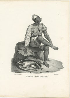 Antique Steel Engraved Print showing a Native of Bahia, Brazil