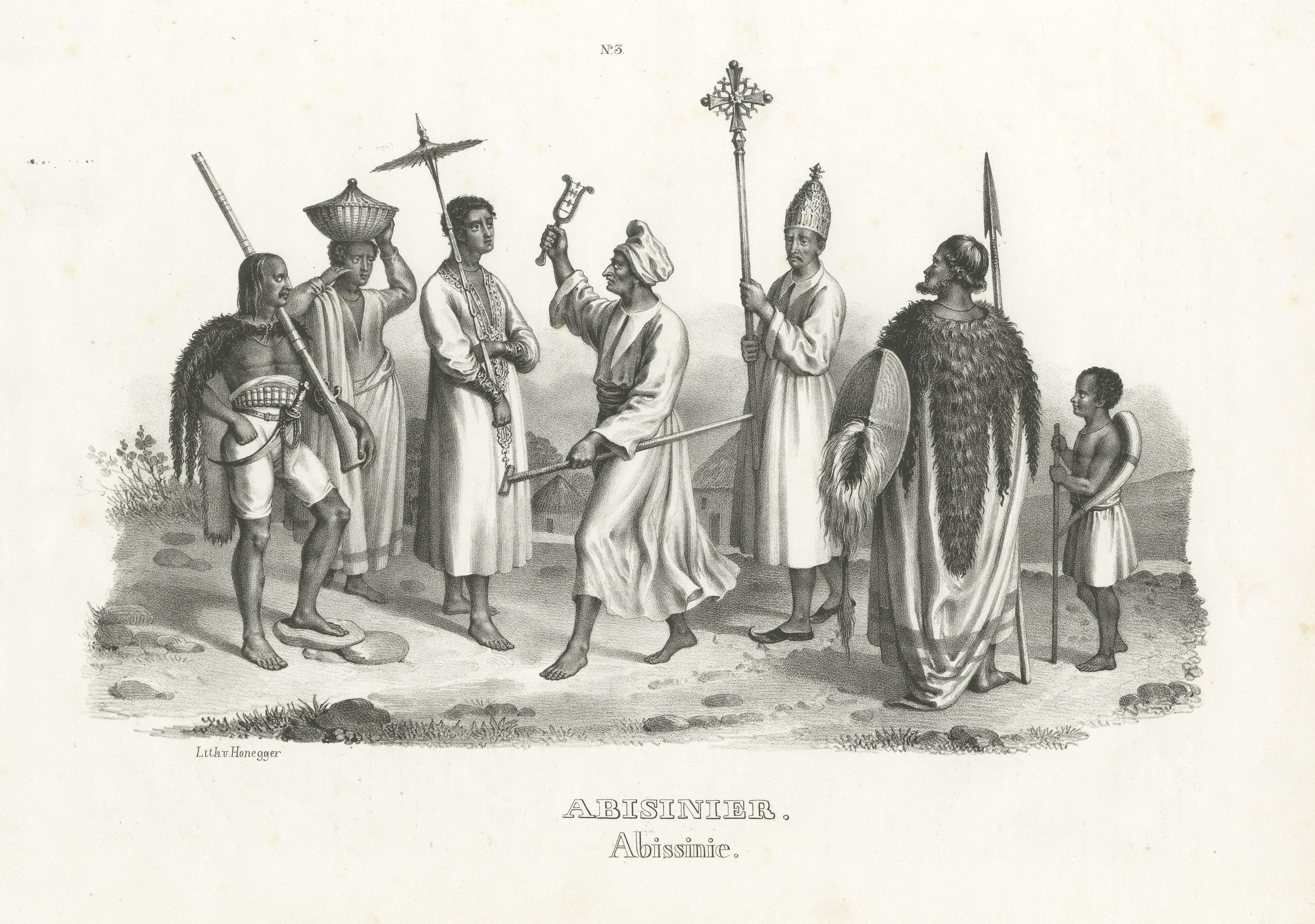 Antique Steel Engraved Print Showing Natives of Abyssinia, Ethiopia In Good Condition For Sale In Langweer, NL