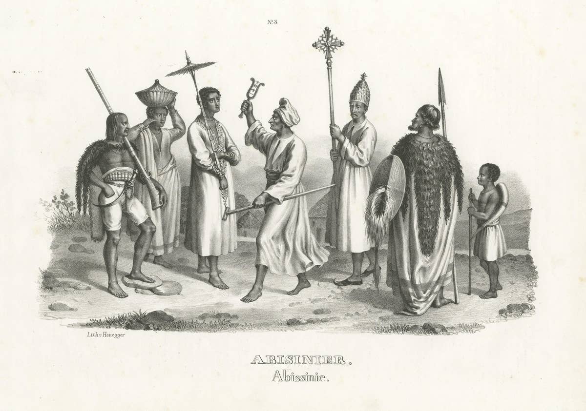 Antique Steel Engraved Print Showing Natives of Abyssinia, Ethiopia