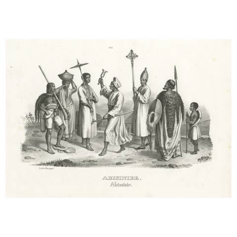 Antique Steel Engraved Print Showing Natives of Abyssinia, Ethiopia