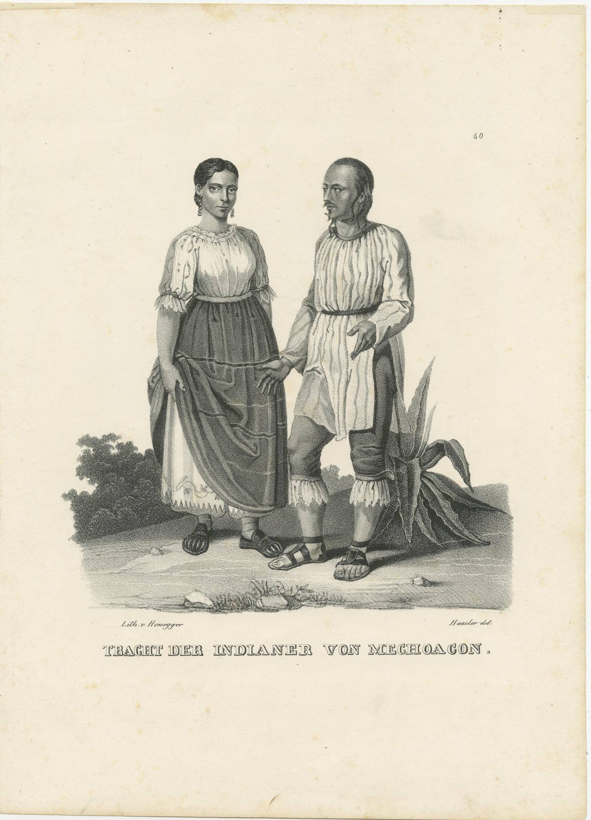 Antique Steel Engraved Print showing Natives of Michoacan, Mexico, ca.1845