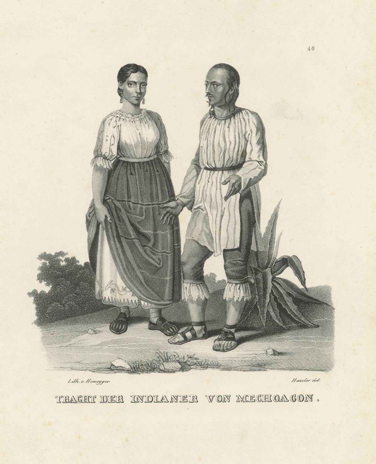 Antique Steel Engraved Print showing Natives of Michoacan, Mexico, ca.1845