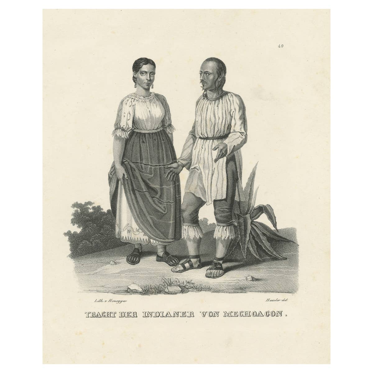 Antique Steel Engraved Print showing Natives of Michoacan, Mexico, ca.1845