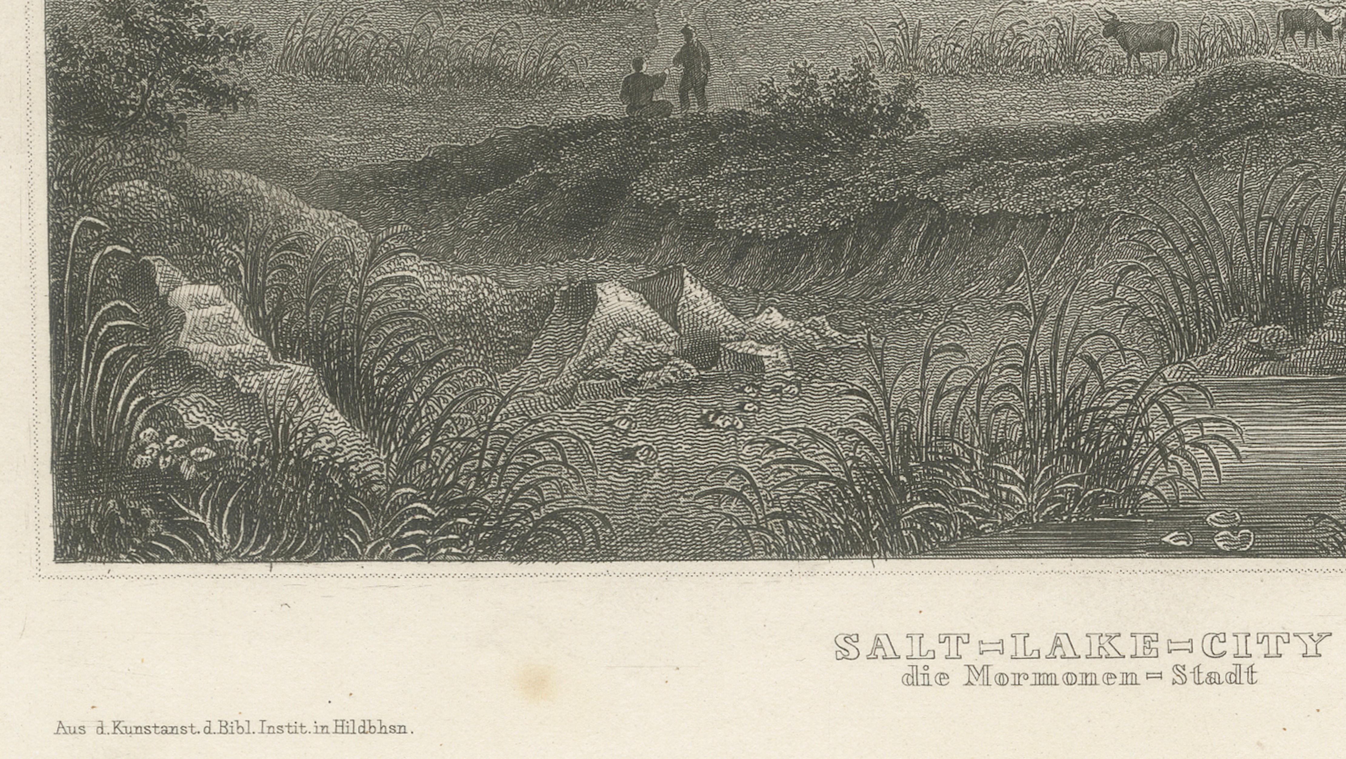 Antique Steel Engraving of Salt Lake City, Mormon Settlement, ca. 1850